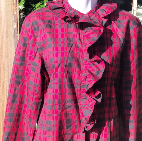Ralph Lauren 90s vintage plaid ruffled top blouse S/M - Picture 9 of 11